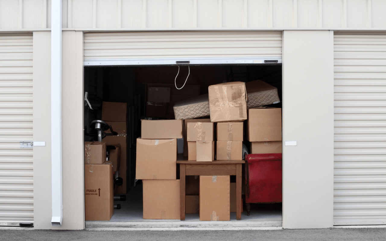 Storage boxes in self storage unit..